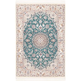 Tappeto Nain 9la Persia Medaglione Turchese Crema 98x148 Cm