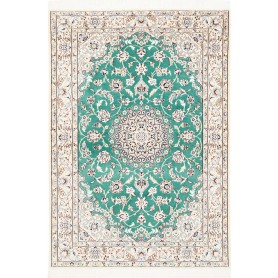 Tappeto Nain 9la Persia Medaglione Turchese Crema 103x150 Cm