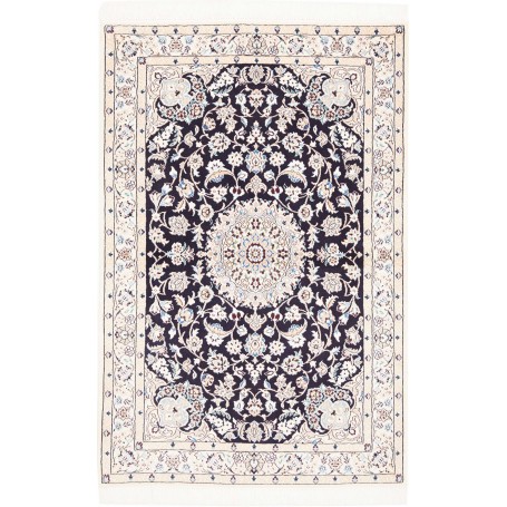 Tappeto Nain 9la Persia Medaglione Blu Notte Crema 99x149 Cm