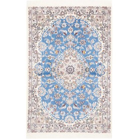 Tappeto Nain 9la Persia Medaglione Azzurro Crema 102x155 Cm