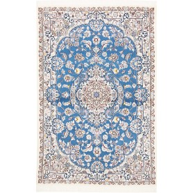 Tappeto Nain 9la Persia Medaglione Blu Cielo Avorio 104x157