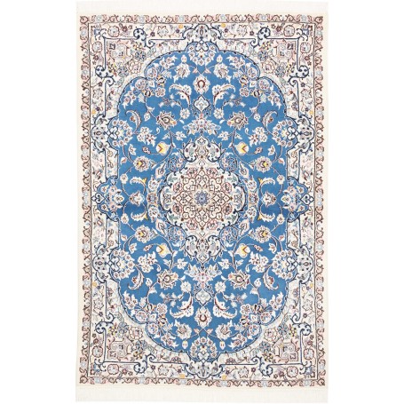 Tappeto Nain 9la Persia Medaglione Blu Cielo Avorio 104x157