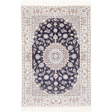 Tappeto Nain 9la Persia Medaglione Blu Avorio 103x151 Cm