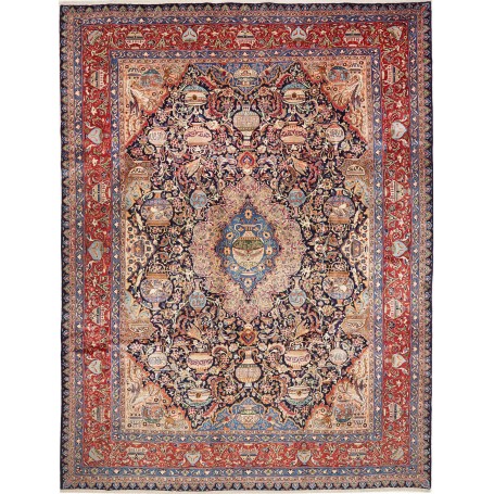 Tappeto Kashmar Persia Medaglione Blu Rosso 305x407 Cm