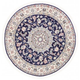 Tappeto Nain 9la Persia Medaglione Blu Notte Crema 150x150 C