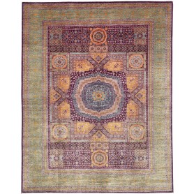 Tappeto Mamlouk Pakistan Medaglione Verde Acqua Viola 277x35