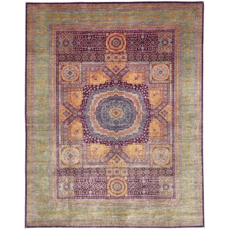 Tappeto Mamlouk Pakistan Medaglione Verde Acqua Viola 277x35