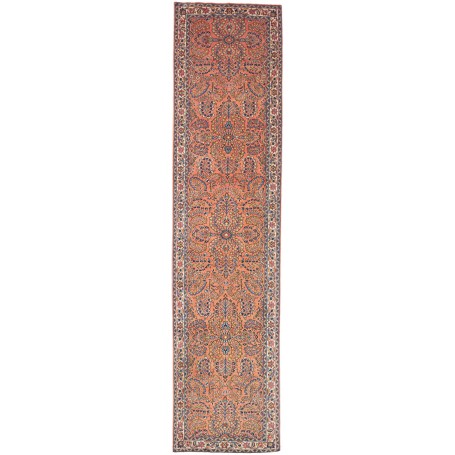 Tappeto Sarough Persia Floreale Pesca Blu 92x403 Cm