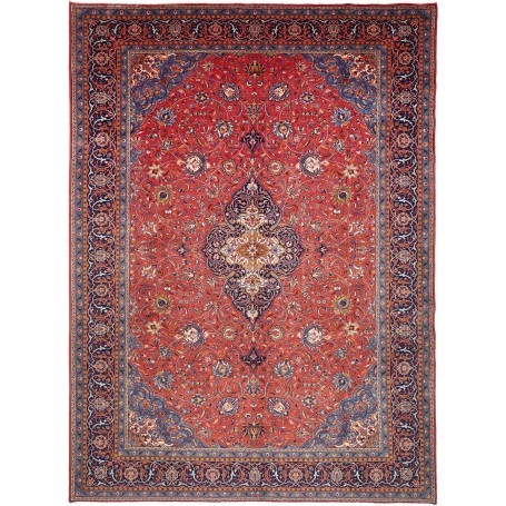 Tappeto Sarough Persia Medaglione Rosso Blu 300x408 Cm