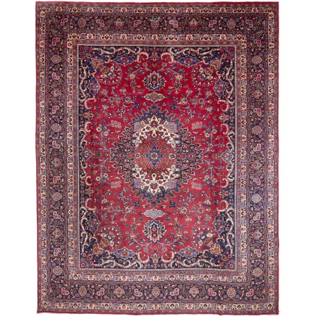 Tappeto Mashad Persia Medaglione Rosso Blu 318x408 Cm