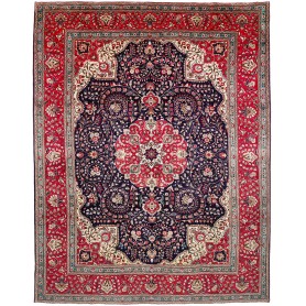Tappeto Tabriz Persia Medaglione Blu Rosso 304x394 Cm