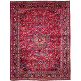 Tappeto Mashad Persia Medaglione Rosso Blu 303x400 Cm