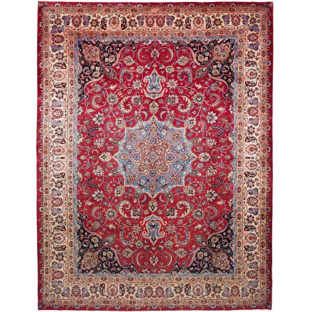 Tappeto Mashad Persia Medaglione Rosso Blu 300x394 Cm