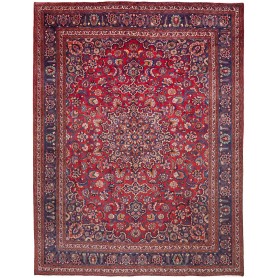 Tappeto Mashad Persia Medaglione Rosso Blu Scuro 290x375 Cm