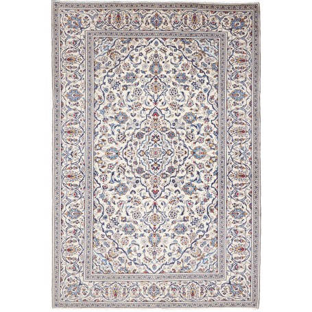 Tappeto Kashan Persia Medaglione Avorio Blu 197x290 Cm