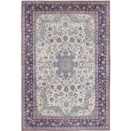Tappeto Nadjafabad Persia Medaglione Avorio Blu 310x465 Cm