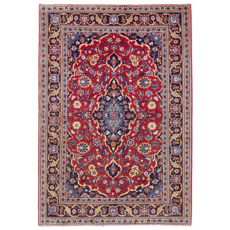 Tappeto Kashan Fine Persia Medaglione Rosso Blu 105x155 Cm