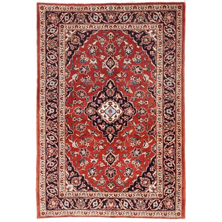Tappeto Kashan Fine Persia Medaglione Rosso Blu 100x148 Cm