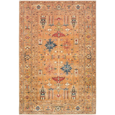 Tappeto Kazak Fine Pakistan Geometrico Terracotta Blu 209x30