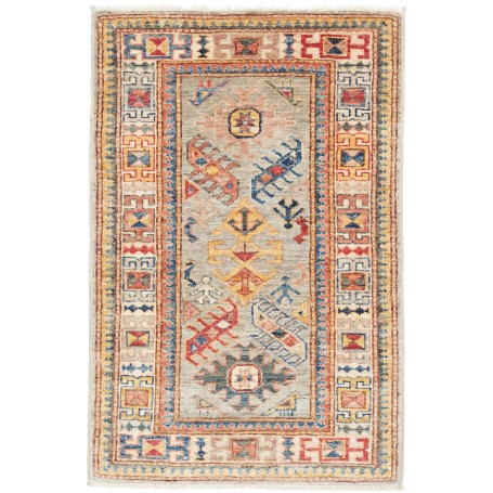 Tappeto Kazak Fine Pakistan Astratto Grigio Rosso 66x99 Cm