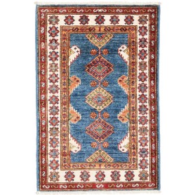Tappeto Kazak Fine Pakistan Astratto Blu Rosso 63x94 Cm
