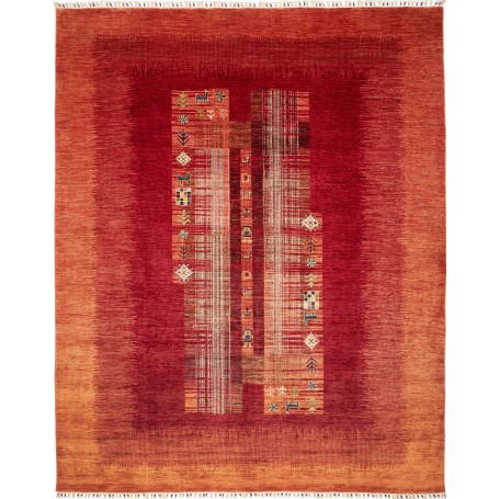 Tappeto Siva Pakistan Geometrico Rosso Arancio 245x301 Cm