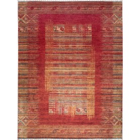 Tappeto Siva Pakistan Geometrico Rosso Terracotta Oro 276x36