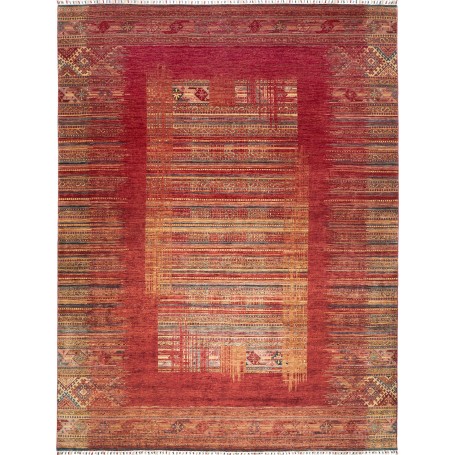 Tappeto Siva Pakistan Geometrico Rosso Terracotta Oro 276x36