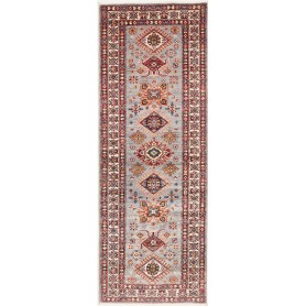 Tappeto Kazak Fine Pakistan Geometrico Grigio Azzurro Rosso