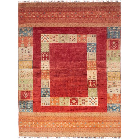 Tappeto Siva Pakistan Geometrico Rosso Arancione 210x280 cm