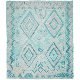 Tappeto Kilim Afghanistan Astratto Blu Turchese 246x284 Cm