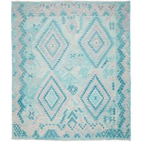 Tappeto Kilim Afghanistan Astratto Blu Turchese 246x284 Cm