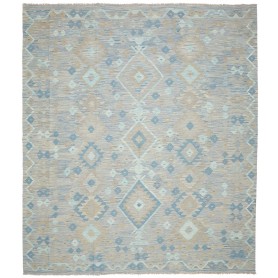 Tappeto Kilim Afghanistan Geometrico Celeste Beige 255x293 C