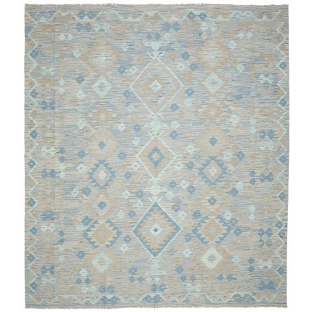 Tappeto Kilim Afghanistan Geometrico Celeste Beige 255x293 C
