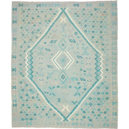 Tappeto Kilim Afghanistan Geometrico Azzurro Turchese Chiaro