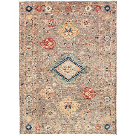 Tappeto Kazak Fine Pakistan Medaglione Grigio Rosso 151x206