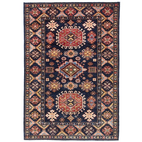 Tappeto Kazak Fine Pakistan Geometrico Blu Rosso 129x187 Cm