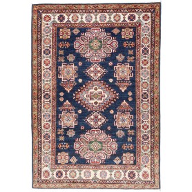 Tappeto Kazak Fine Pakistan Medaglione Blu Rosso 127x182 Cm