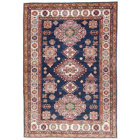 Tappeto Kazak Fine Pakistan Medaglione Blu Rosso 127x182 Cm