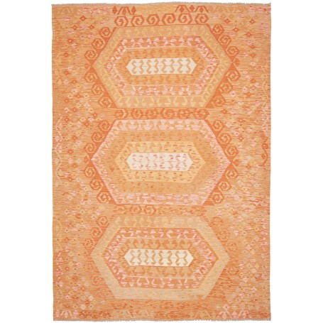 Tappeto Kilim Afghanistan Astratto Arancio Pesca 206x299 Cm