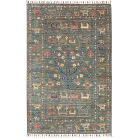 Tappeto Rubin Pakistan Astratto Verde Petrolio Rosso 81x126