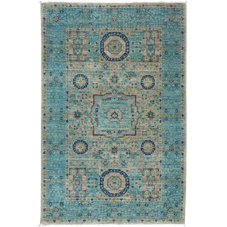 Tappeto Mamlouk Pakistan Geometrico Turchese Beige 80x122 Cm