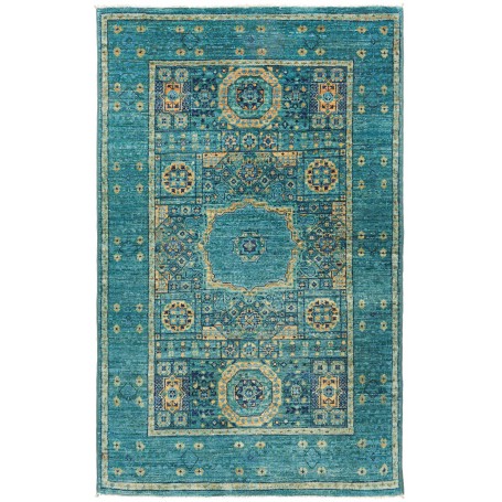 Tappeto Mamlouk Pakistan Geometrico Turchese Blu Beige 77x12