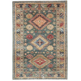 Tappeto Kazak Fine Pakistan Astratto Verde Petrolio Rosso 10