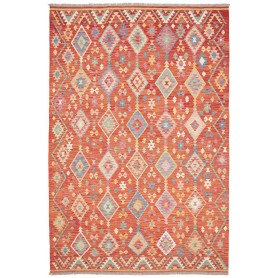 Tappeto Kilim Afghanistan Geometrico Arancio Policromo 201x3