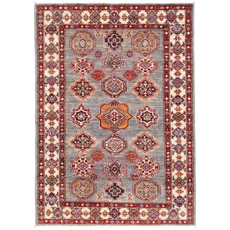 Tappeto Kazak Fine Pakistan Geometrico Grigio Rosso 103x142
