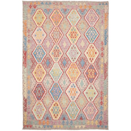 Tappeto Kilim Afghanistan Geometrico Grigio Multicolore 205x