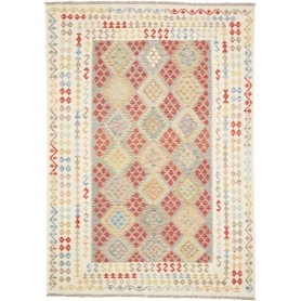 Tappeto Kilim Afghanistan Geometrico Bianco Policromo 207x29