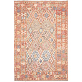 Tappeto Kilim Afghanistan Geometrico Arancio Blu 202x302 Cm