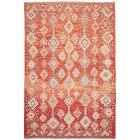 Tappeto Kilim Afghanistan Geometrico Rosso Arancio Turchese